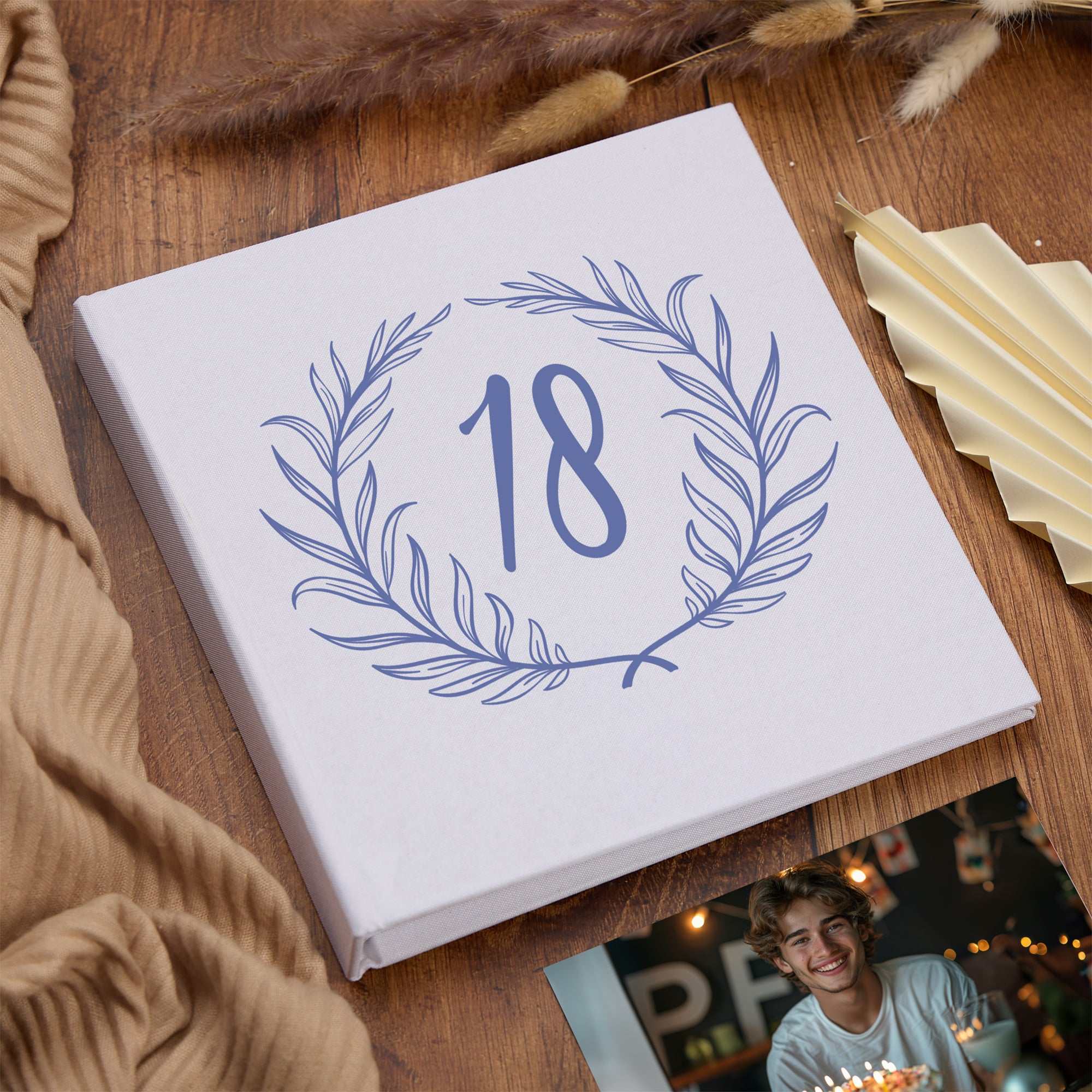 Large Book Bound 18th Birthday Gift For Her Or Him With Laurel Wreath Photo Album