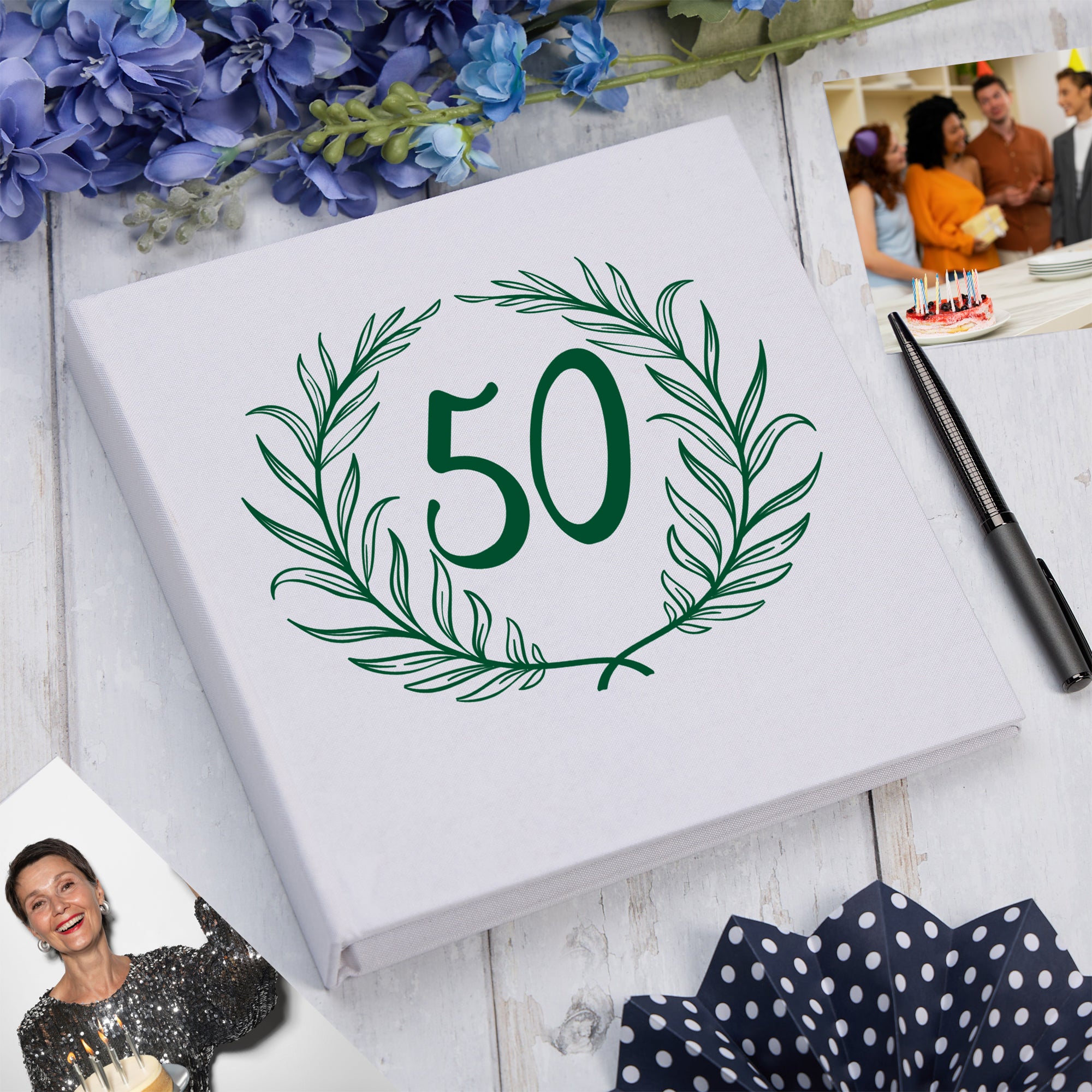 Large Book Bound 50th Birthday Gift For Her Or Him With Laurel Wreath Photo Album