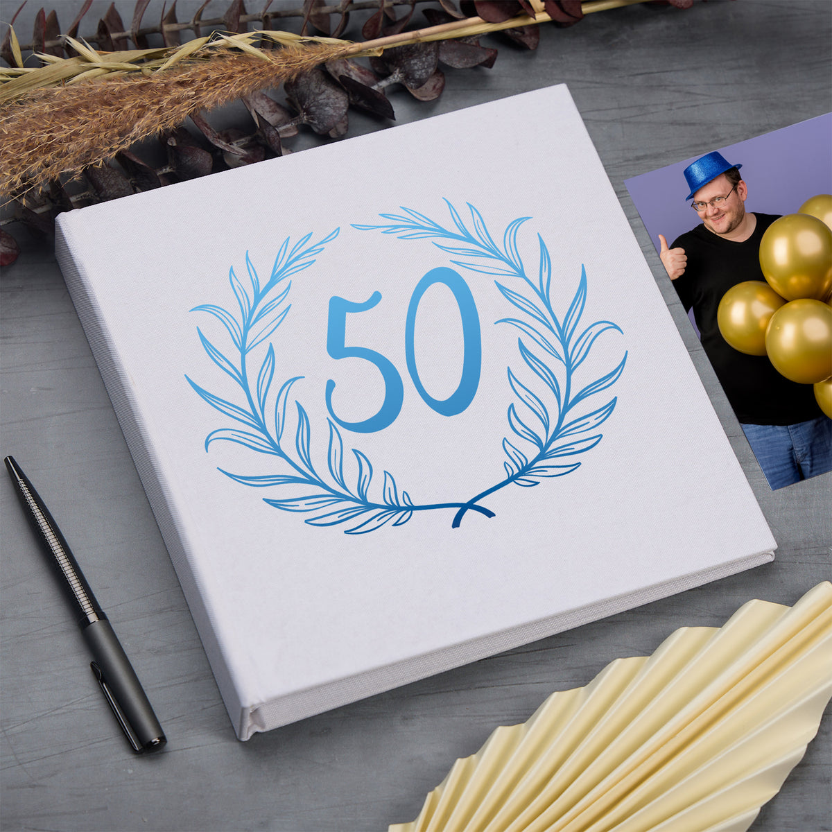 Large Book Bound 50th Birthday Gift For Her Or Him With Laurel Wreath Photo Album