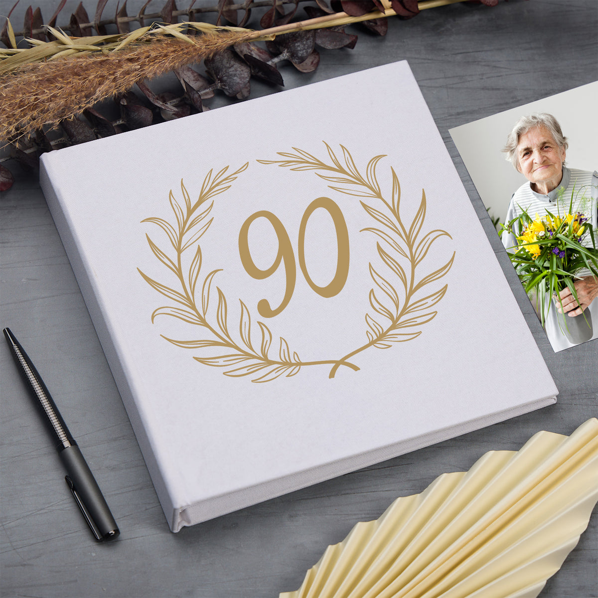 Large Book Bound 90th Birthday Gift For Her Or Him With Laurel Wreath Photo Album