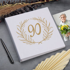 Large Book Bound 90th Birthday Gift For Her Or Him With Laurel Wreath Photo Album