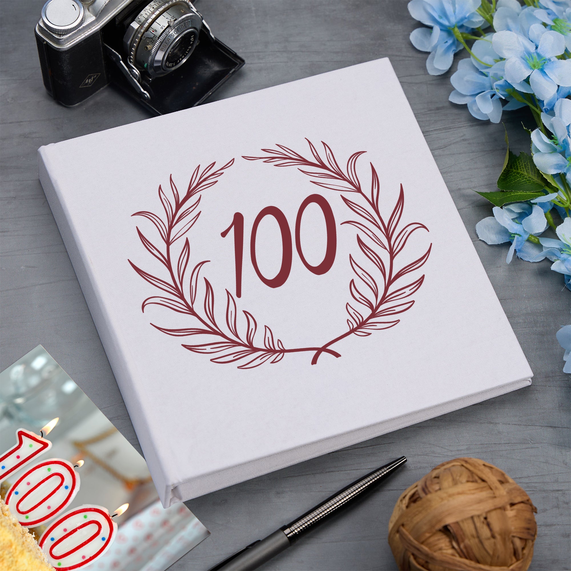 Large Book Bound 100th Birthday Gift For Her Or Him With Laurel Wreath Photo Album