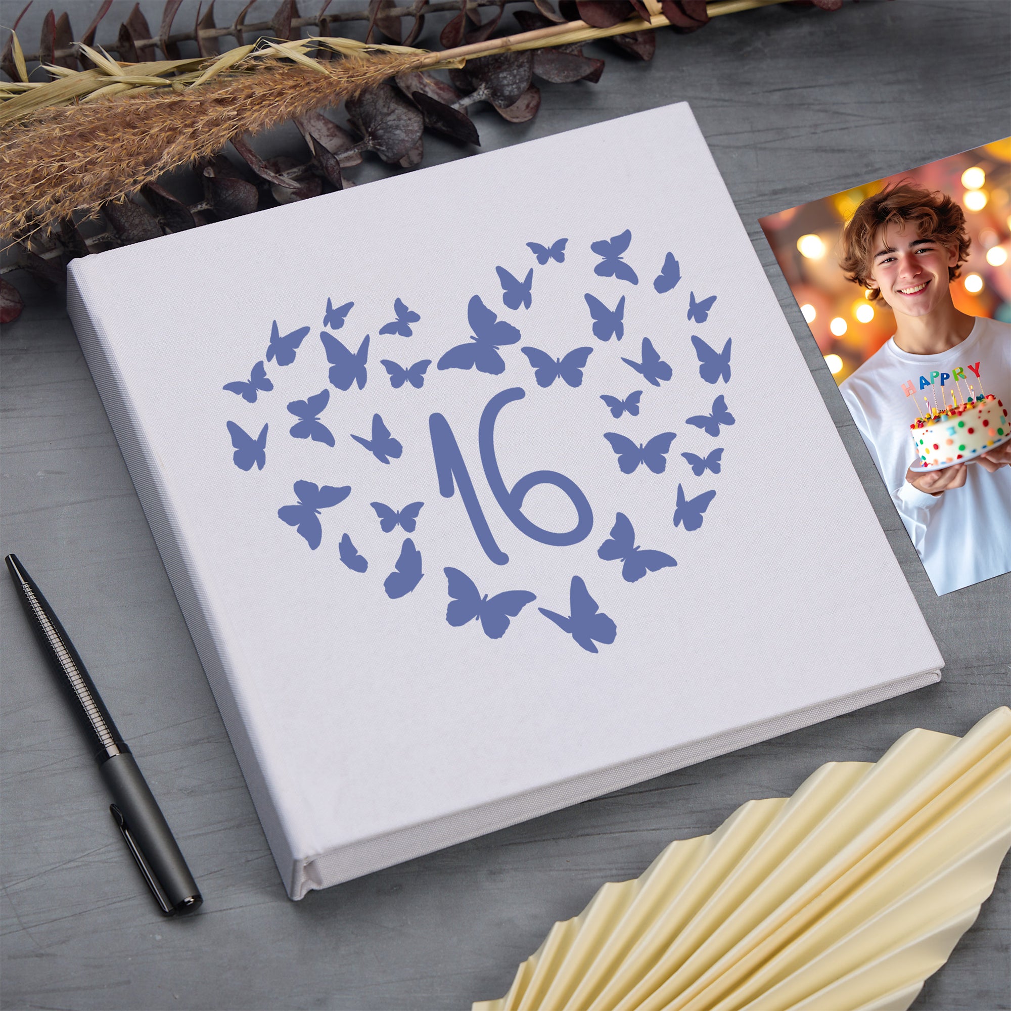 Large Book Bound 16th Birthday Gift For Her Or Him With Butterflies Photo Album