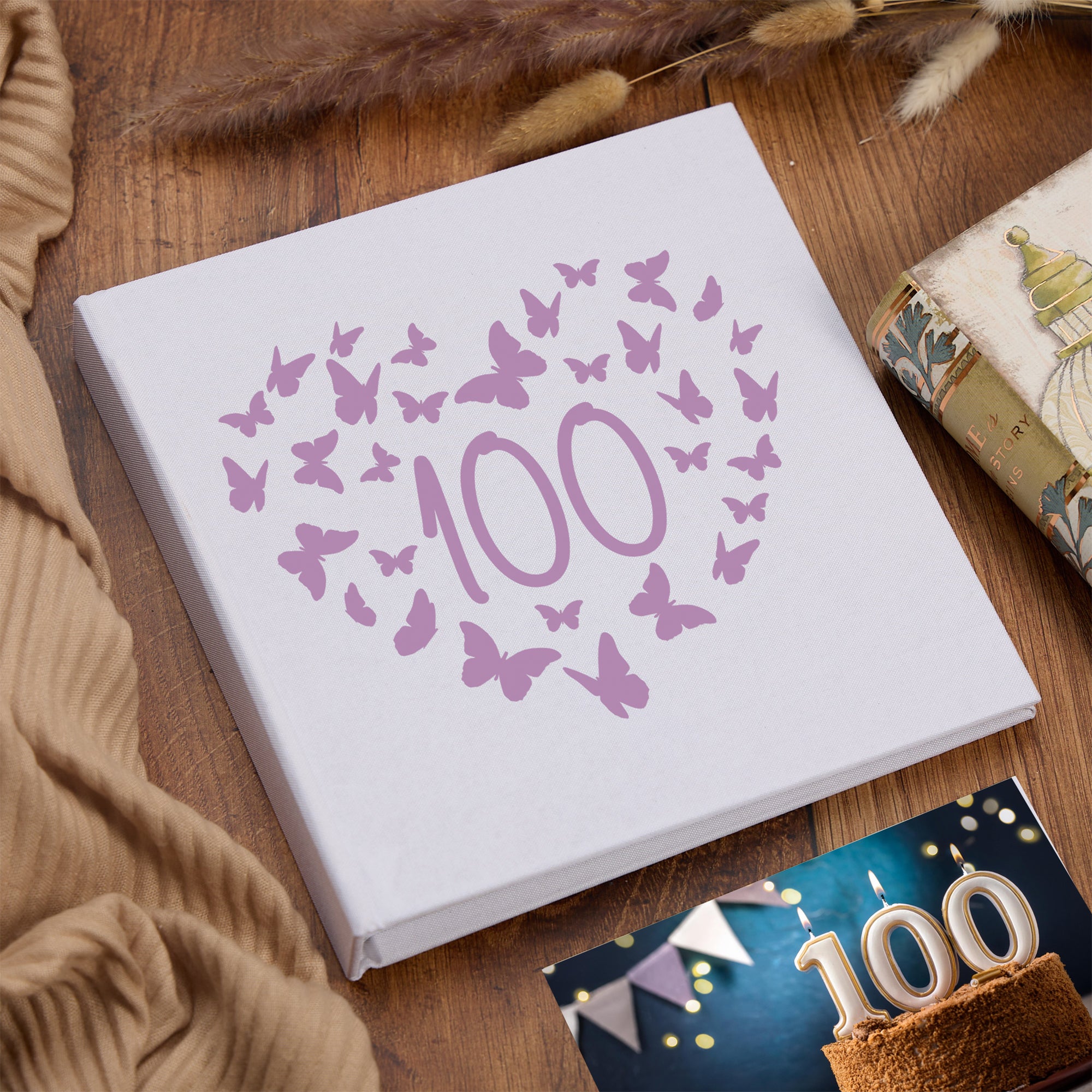 Large Book Bound 100th Birthday Gift For Her Or Him With Butterflies Photo Album