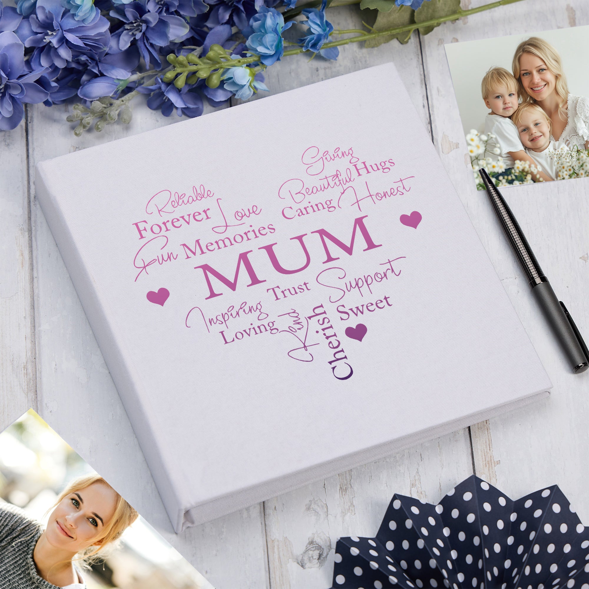 Large Book Bound Mum Gift With Word Heart Photo Album