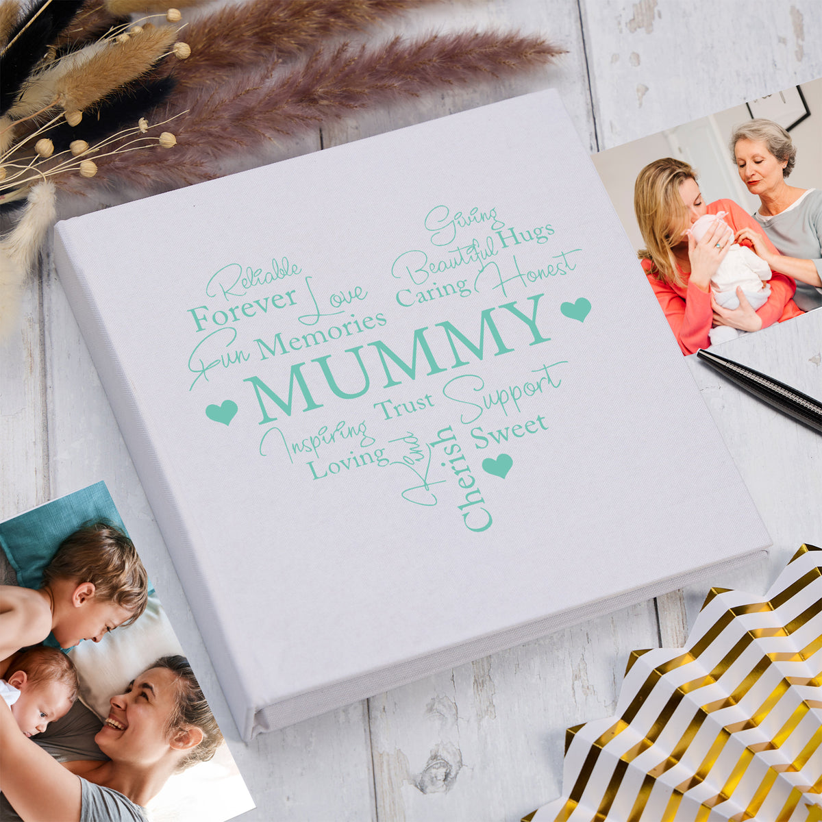 Large Book Bound Mummy Gift With Word Heart Photo Album