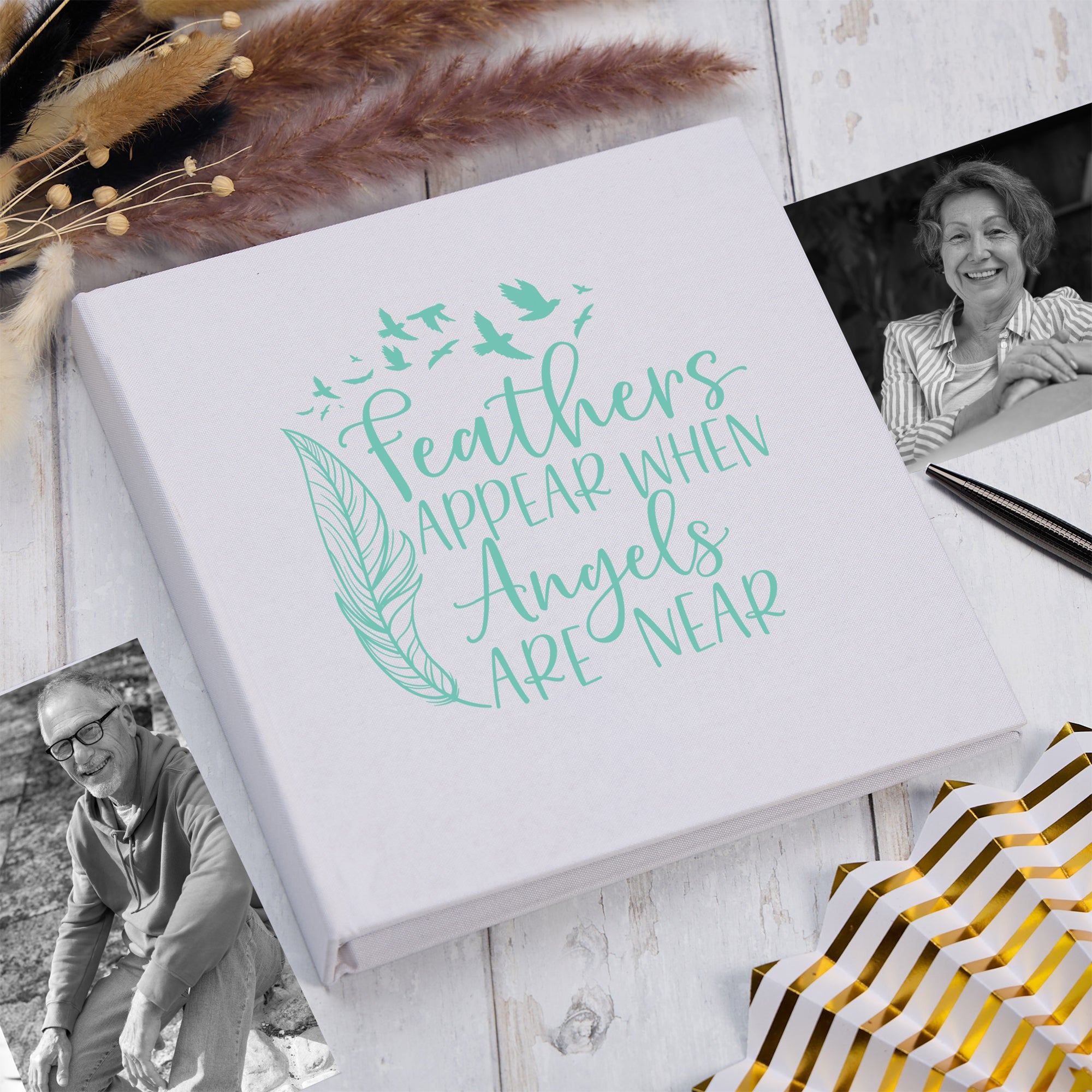 Large Book Bound Feathers Appear Memorial Remembrance Photo Album