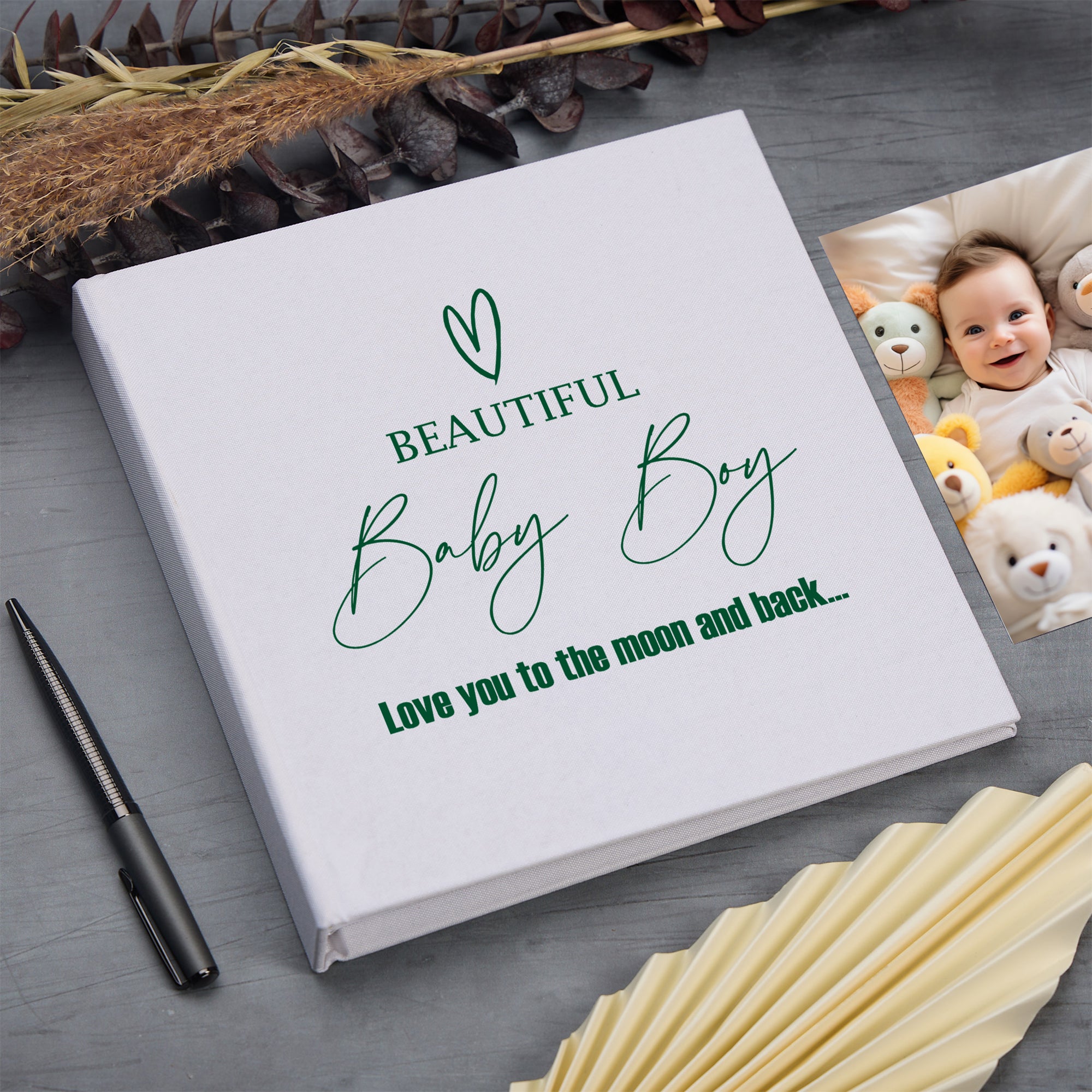 Large Book Bound Beautiful Baby Boy Photo Album With Heart