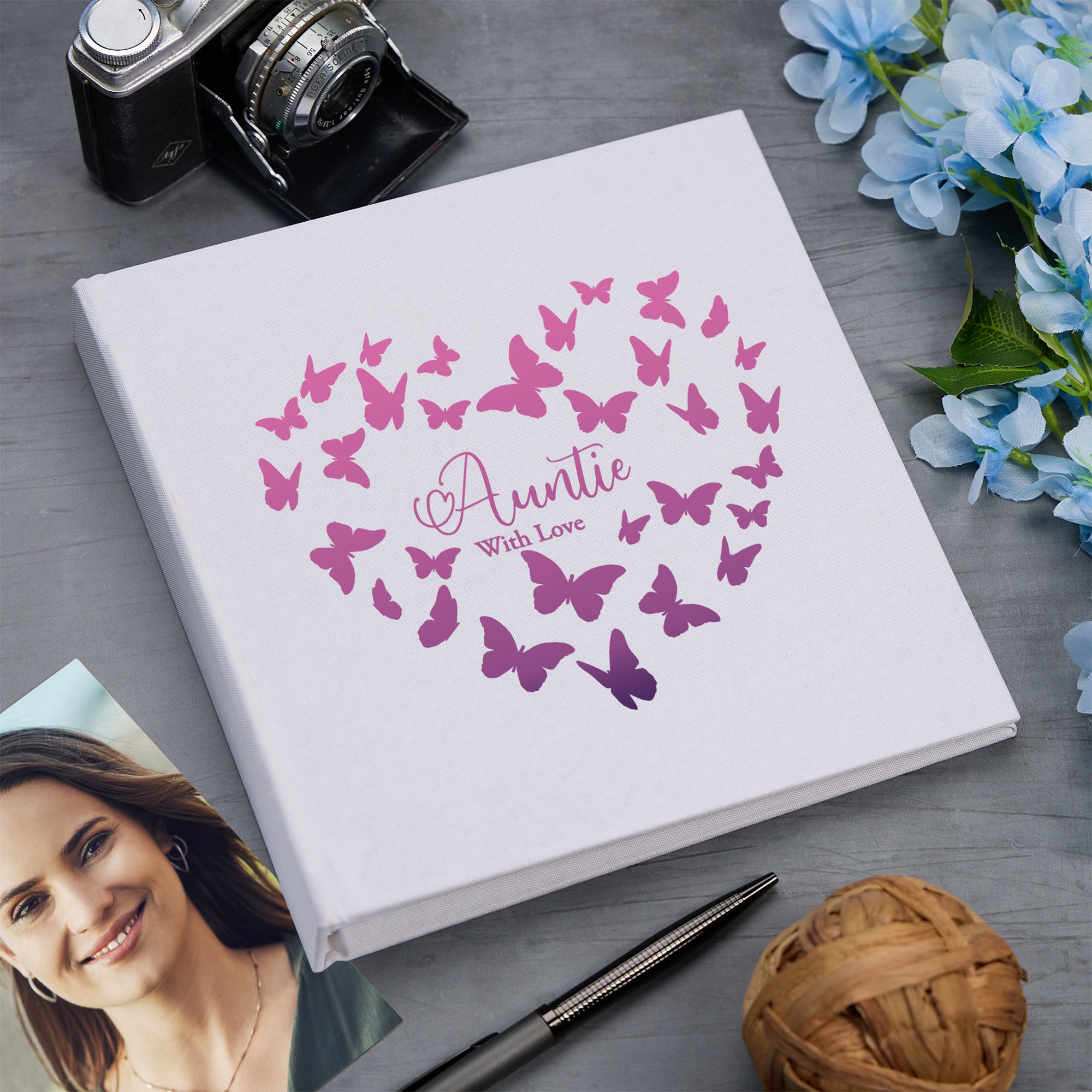 Large Book Bound Auntie With Love Gift With Butterflies Photo Album