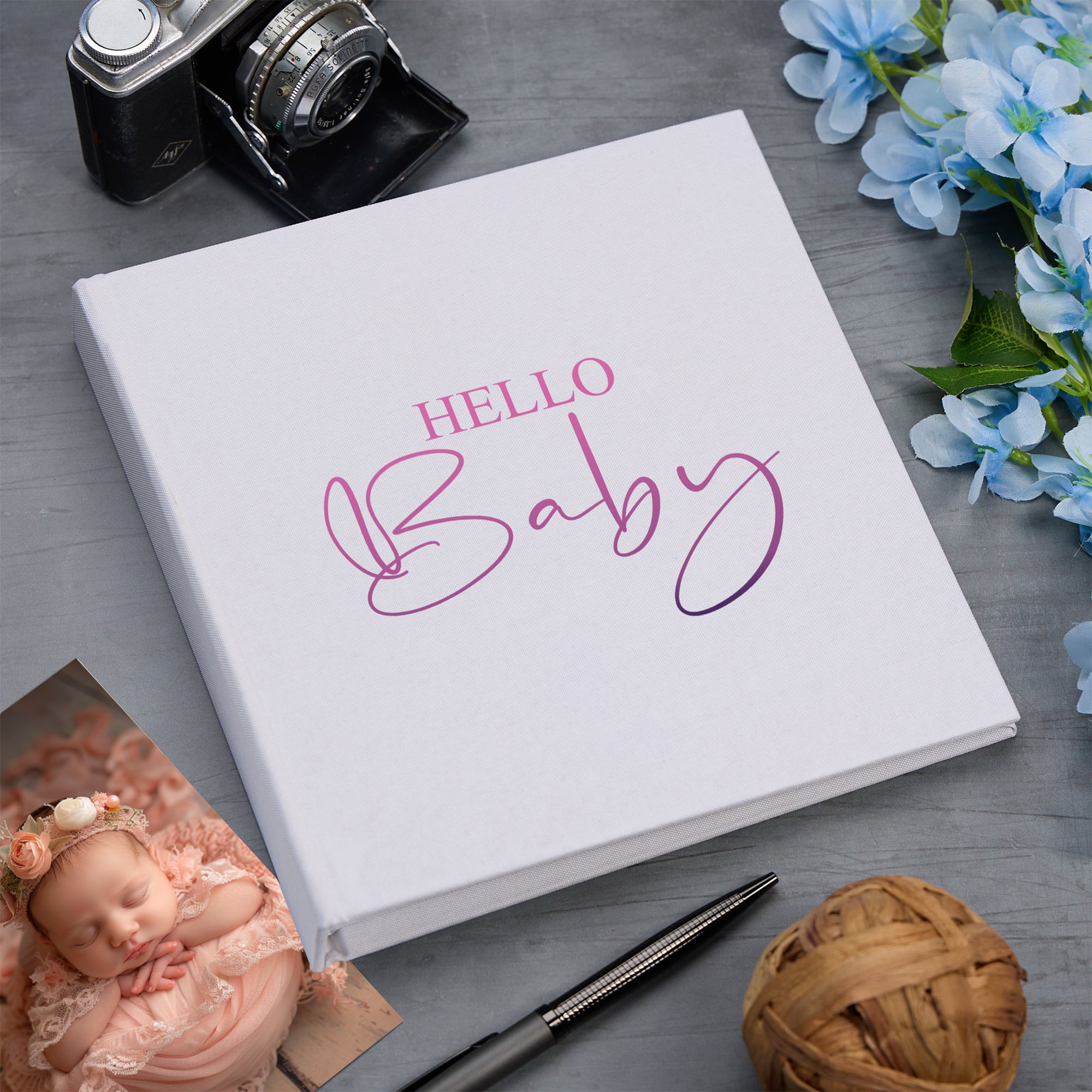 Large Book Bound Hello Baby Gift Photo Album