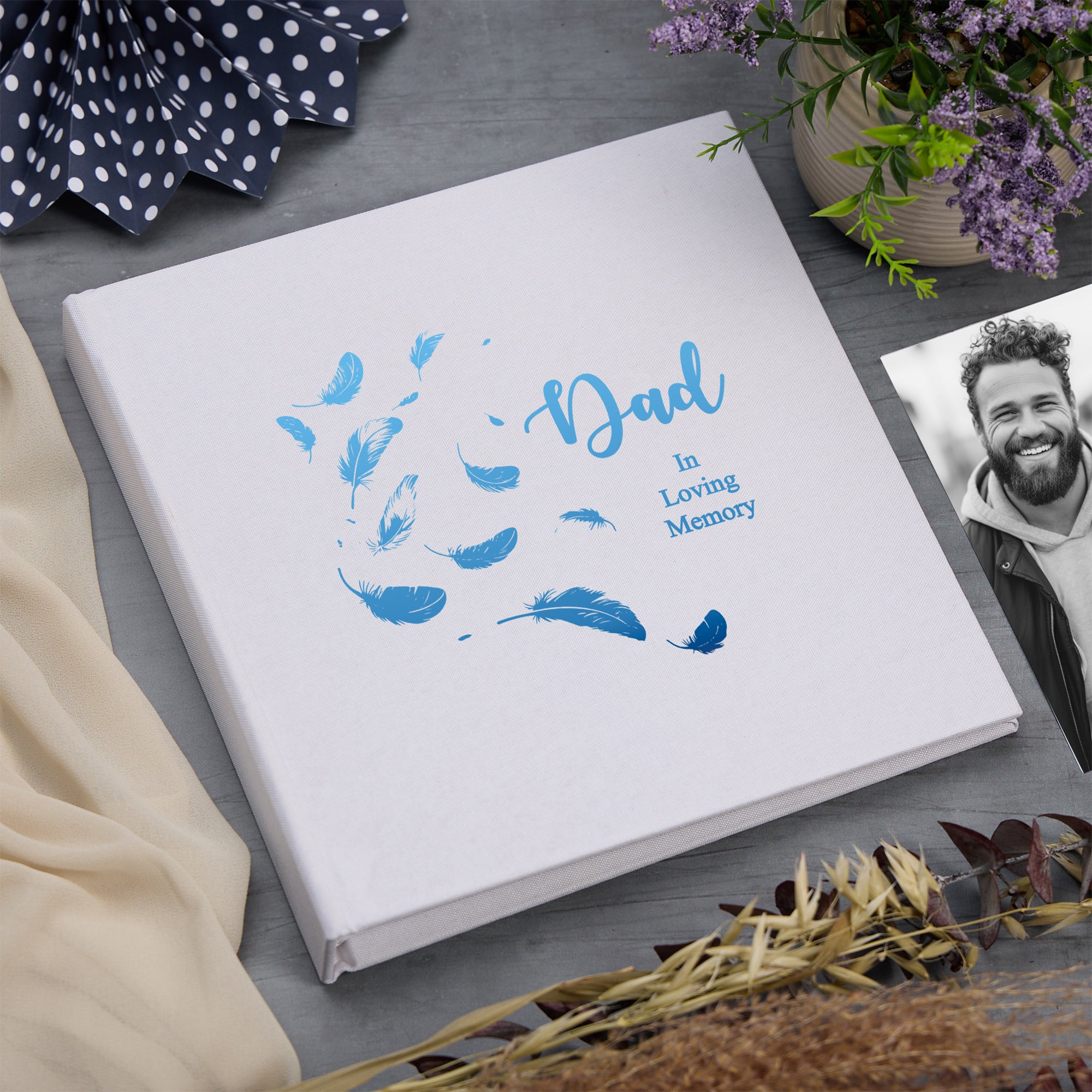 Large Book Bound Dad In Loving Memory Feather Memorial Remembrance Photo Album