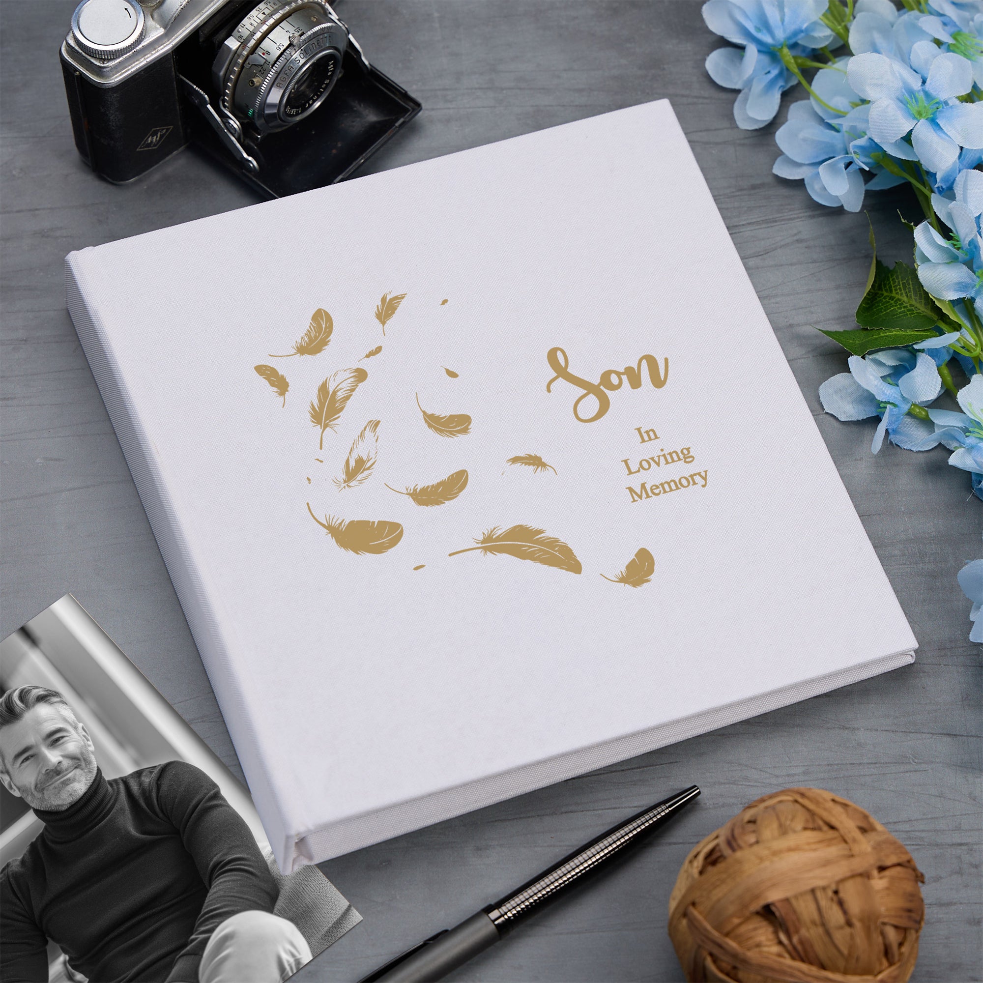 Large Book Bound Son In Loving Memory Feather Memorial Remembrance Photo Album