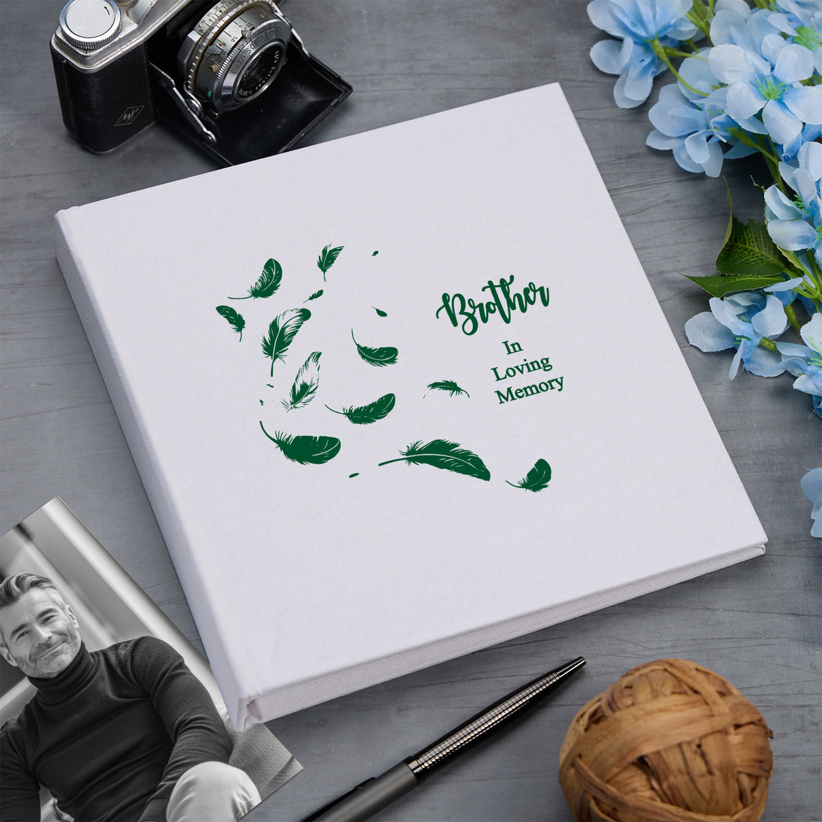 Large Book Bound Brother In Loving Memory Feather Memorial Remembrance Photo Album