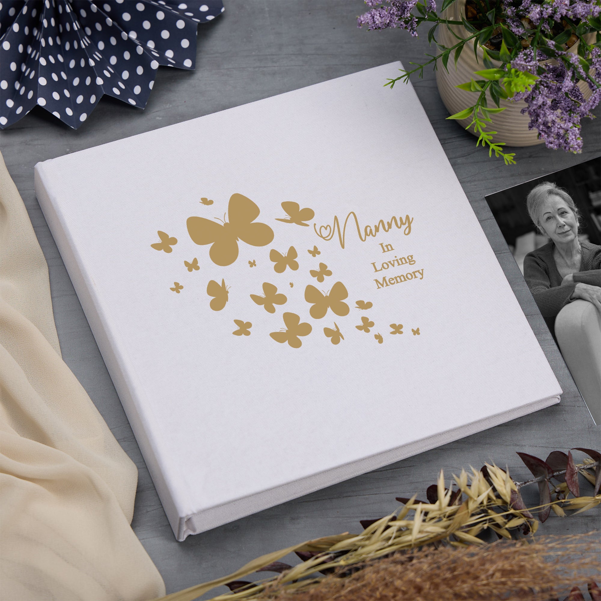 Large Book Bound Nanny In Loving Memory Butterfly Design Memorial Remembrance Photo Album