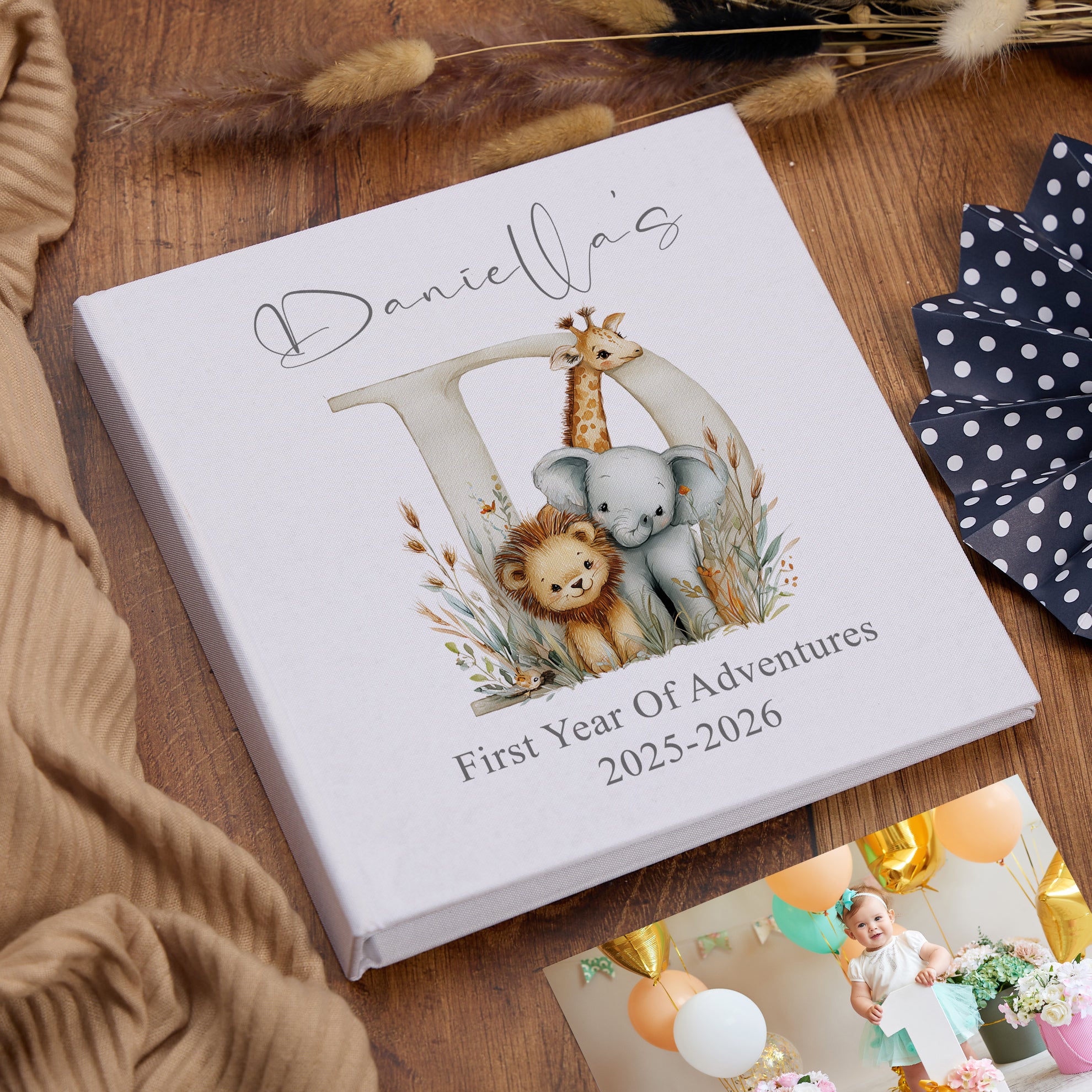 Large Personalised Book Bound Baby's First Year of Adventures Photo Keepsake Album Memory Book photo album ukgiftstoreonline