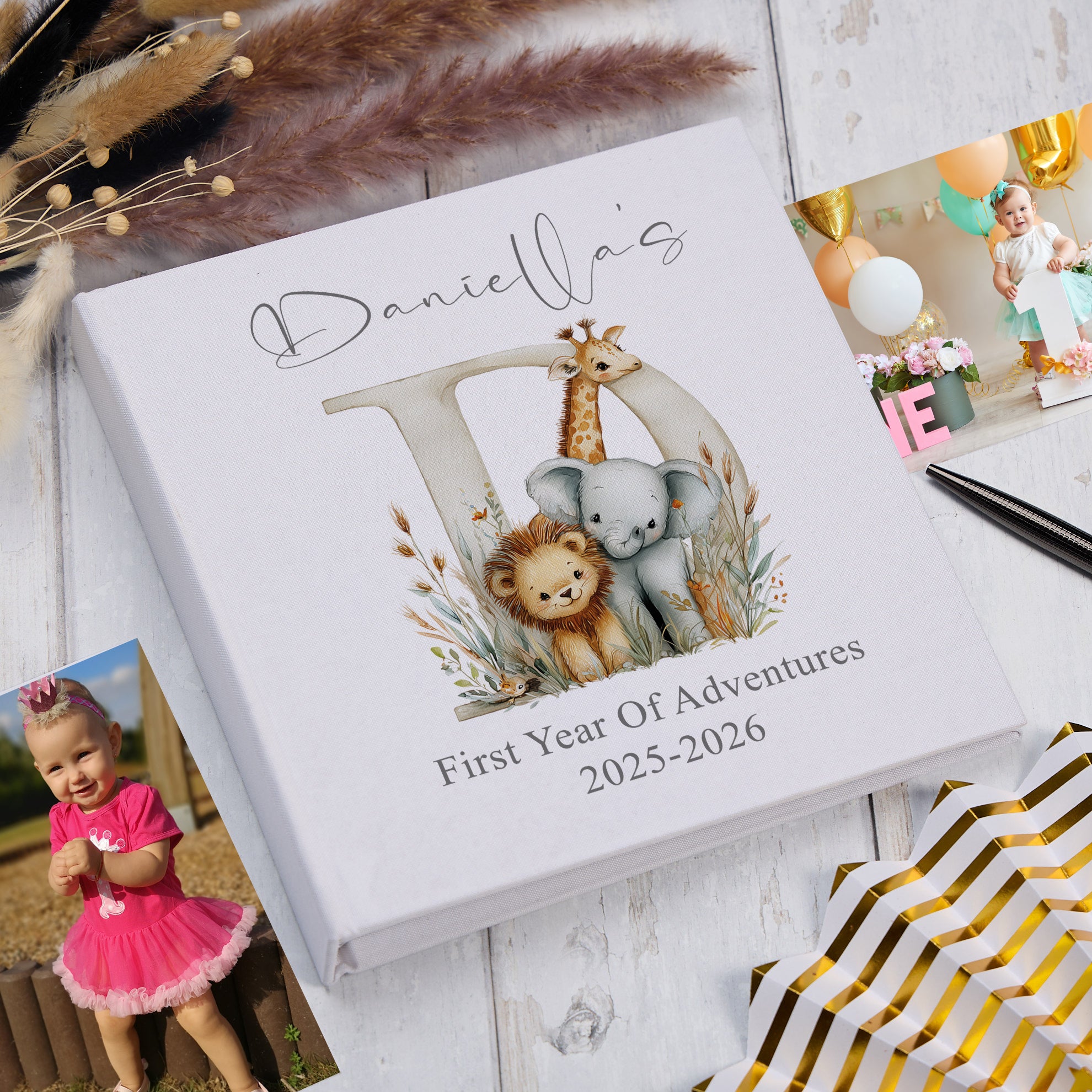 Large Personalised Book Bound Baby's First Year of Adventures Photo Keepsake Album Memory Book photo album ukgiftstoreonline