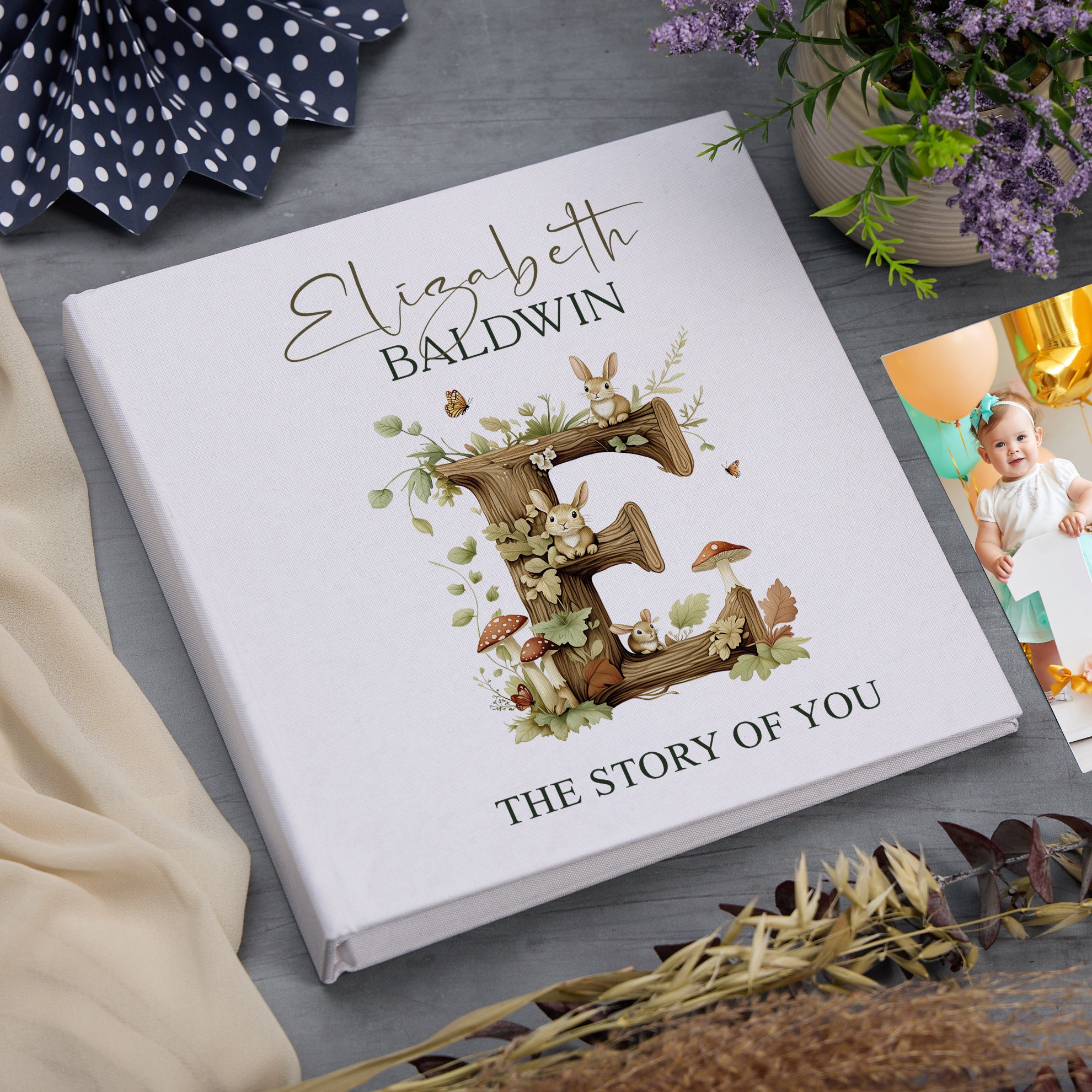Large Personalised Book Bound Photo Album Woodland Alphabet Design Memory Book photo album ukgiftstoreonline