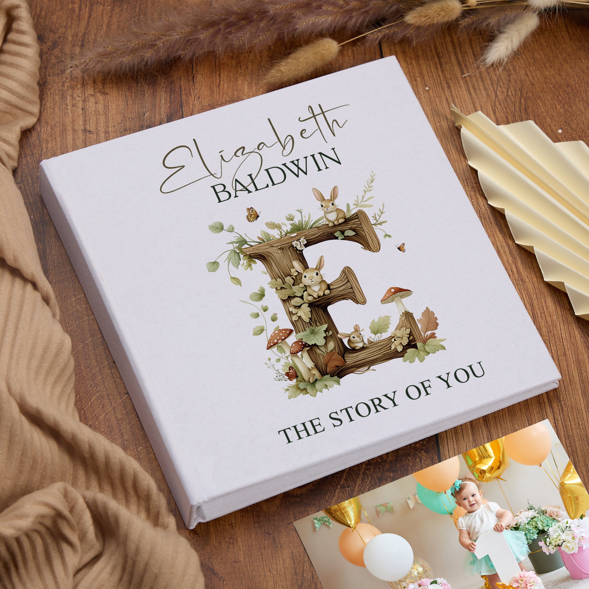 Large Personalised Book Bound Photo Album Woodland Alphabet Design Memory Book photo album ukgiftstoreonline