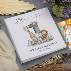 Large Personalised Book Bound My First Birthday Photo Album Safari Animals Design photo album ukgiftstoreonline