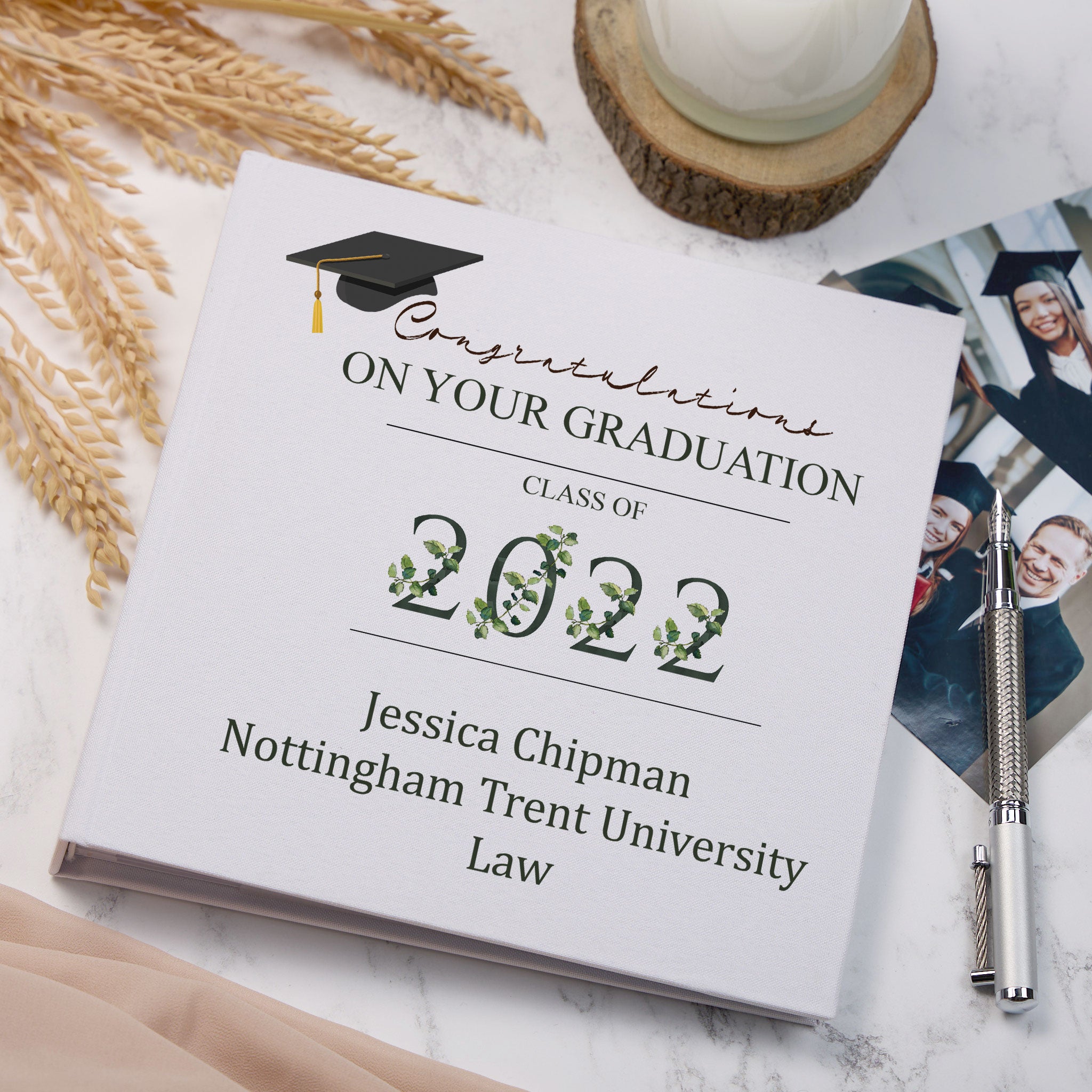 Large Book Bound Personalised Graduation Photo Album Leaf Number Desig ...
