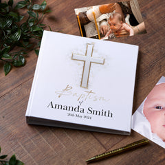 Large Book Bound Personalised Baptism Photo Album With Silver Cross