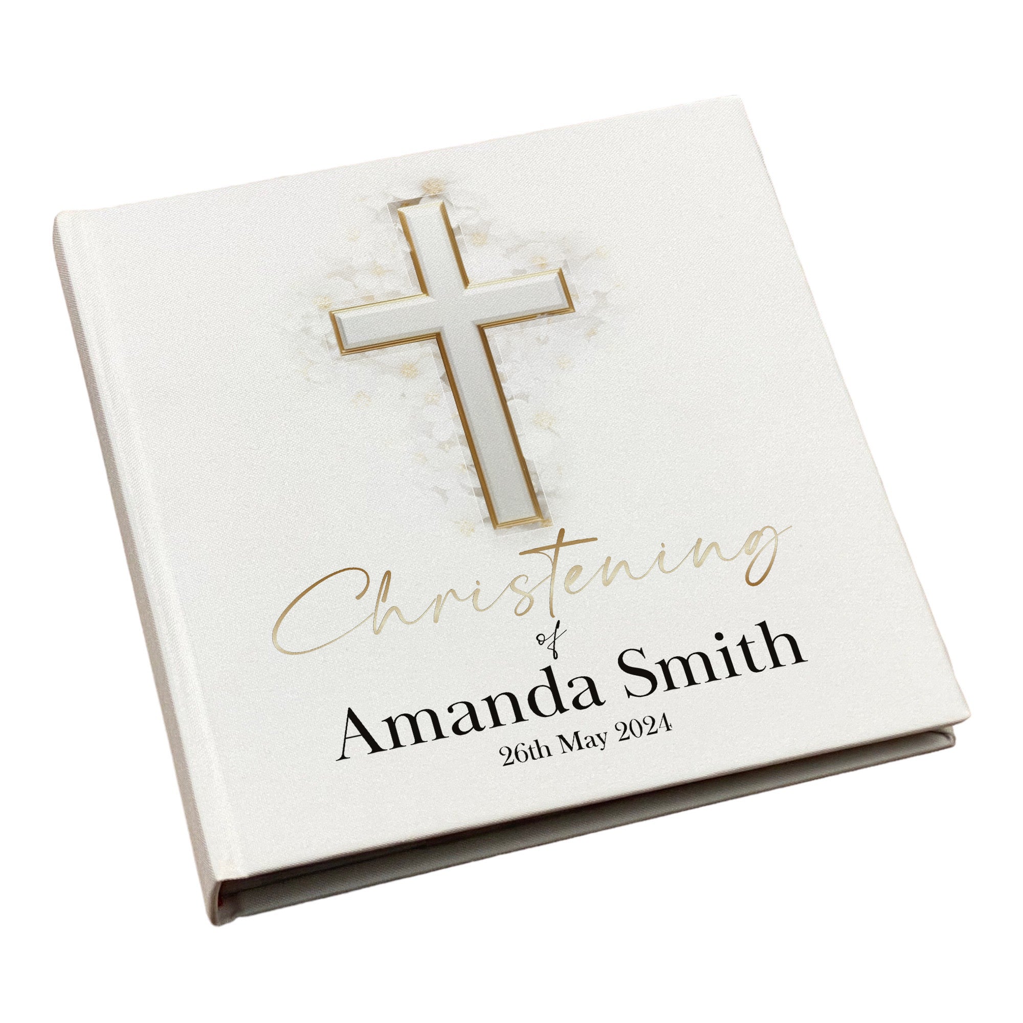 Large Book Bound Personalised Christening Photo Album With Silver Cross