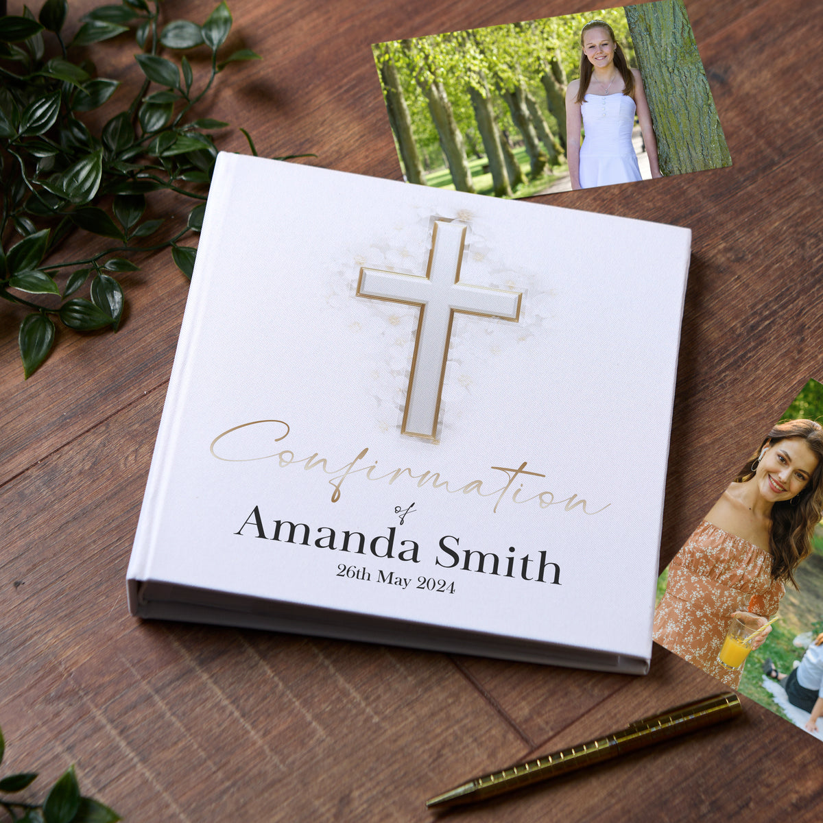 Large Book Bound Personalised Confirmation  Photo Album With Silver Cross
