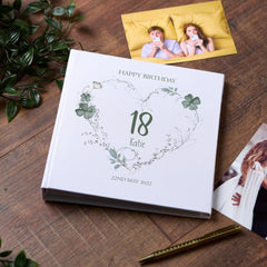 Large Book Bound Personalised Any Age Birthday Photo Album With Clover Leaf Heart