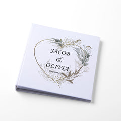 Large Traditional Book Bound Personalised Wedding Photo Album With Green, Silver and Gold Heart