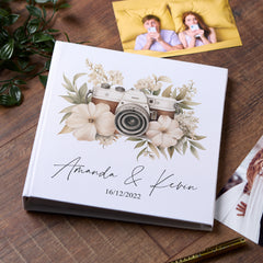 Large Book Bound Personalised Wedding Photo Album With Boho Camera