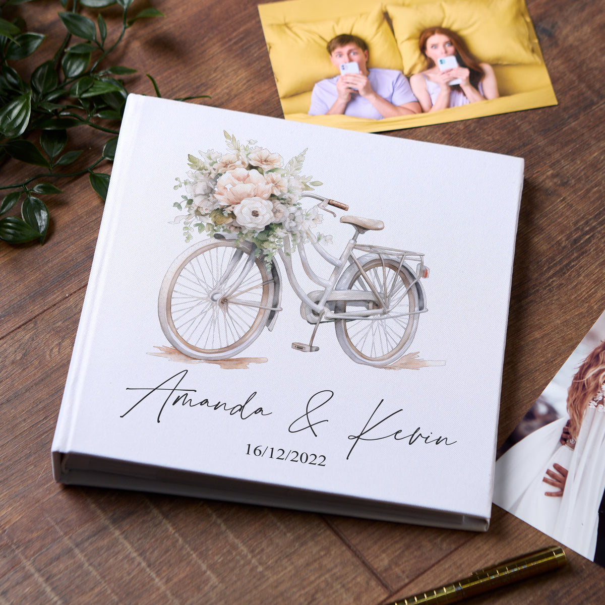 Large Book Bound Personalised Wedding Photo Album With Floral Cycle