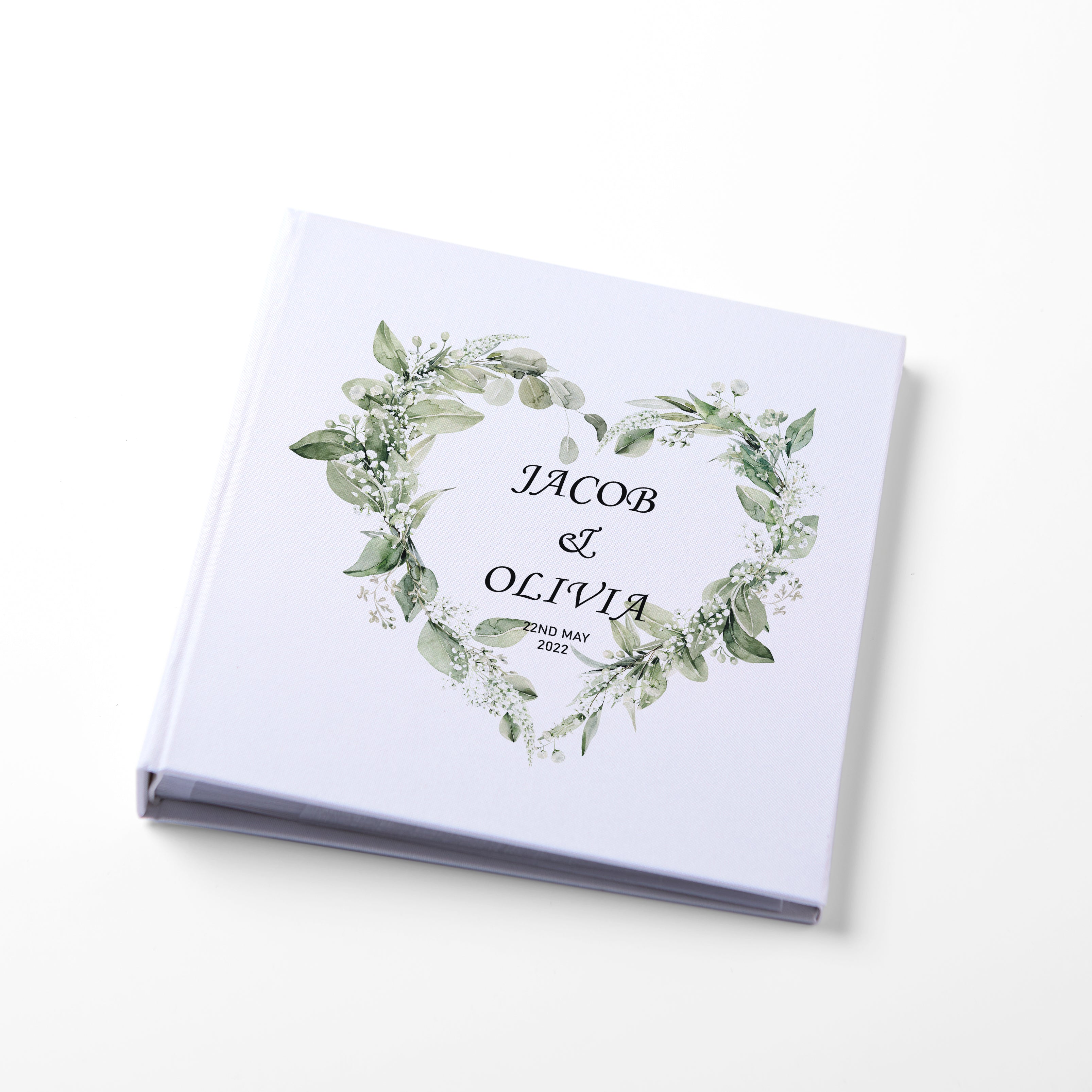 Large Traditional Book Bound Personalised Wedding Photo Album With Woodland Leaves Heart