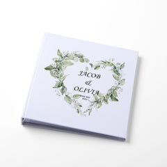 Large Traditional Book Bound Personalised Wedding Photo Album With Woodland Leaves Heart