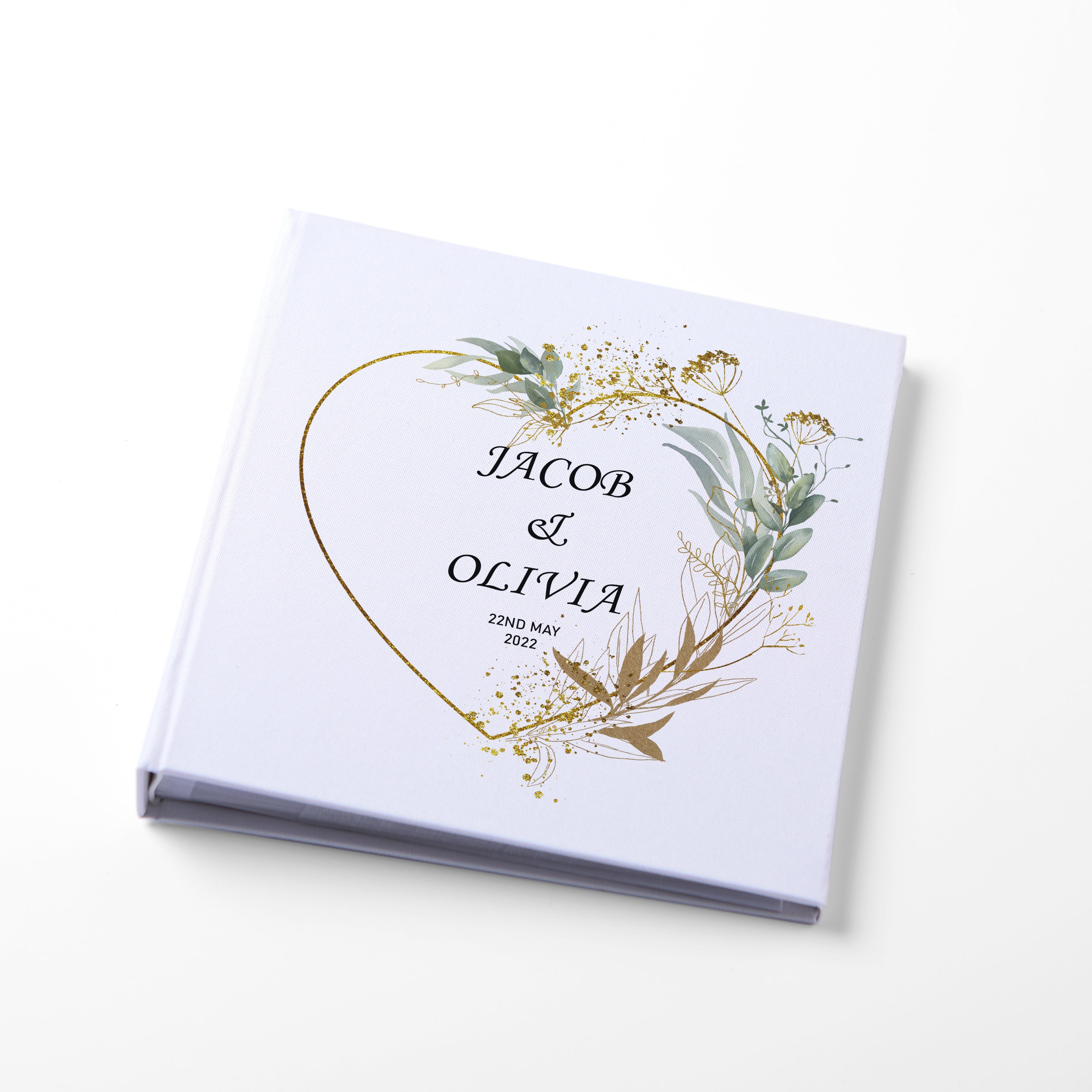 Large Traditional Book Bound Personalised Wedding Photo Album With Grey, Silver and Gold Heart
