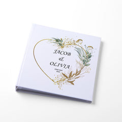 Large Traditional Book Bound Personalised Wedding Photo Album With Grey, Silver and Gold Heart