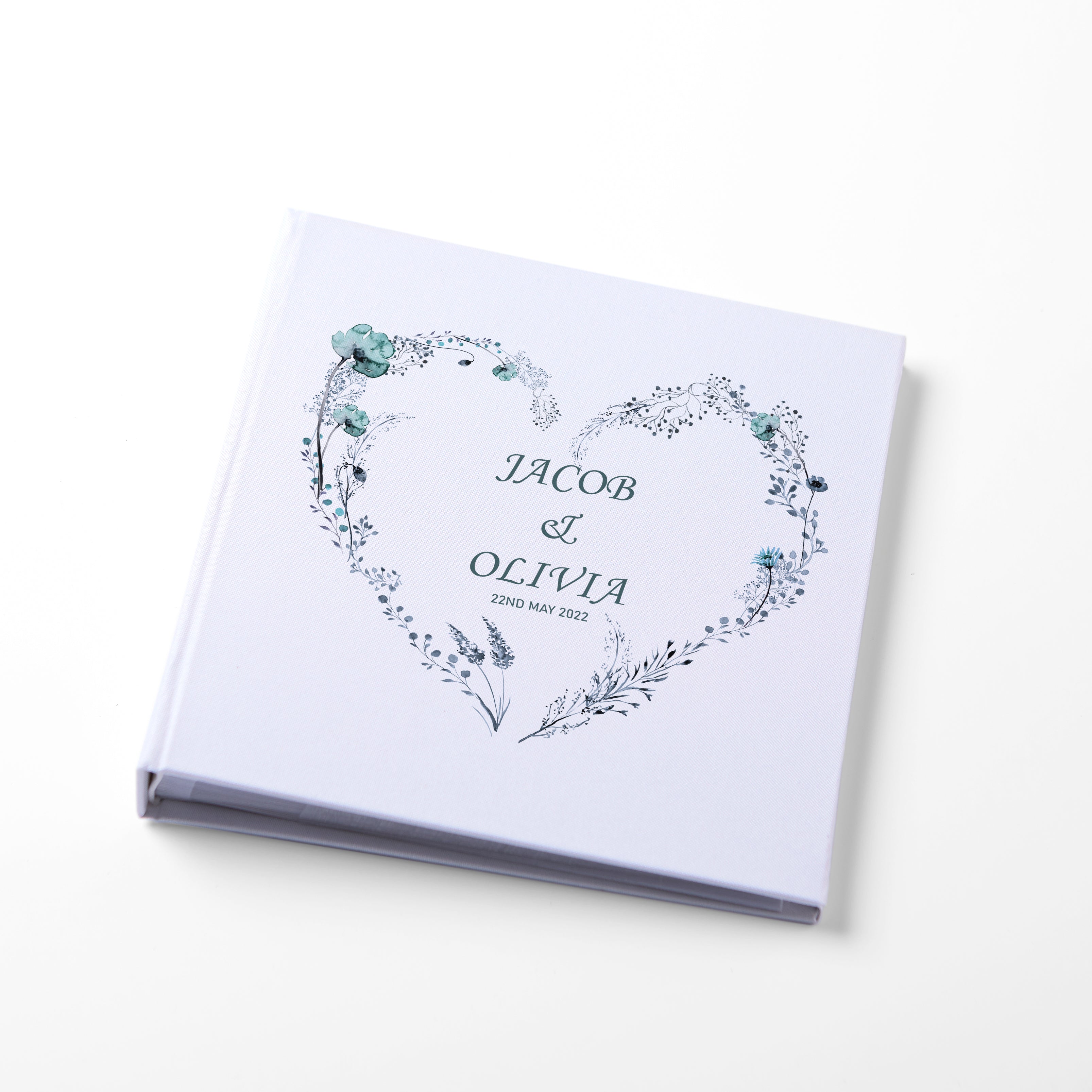 Large Traditional Book Bound Personalised Wedding Photo Album With Dusty Blue Heart