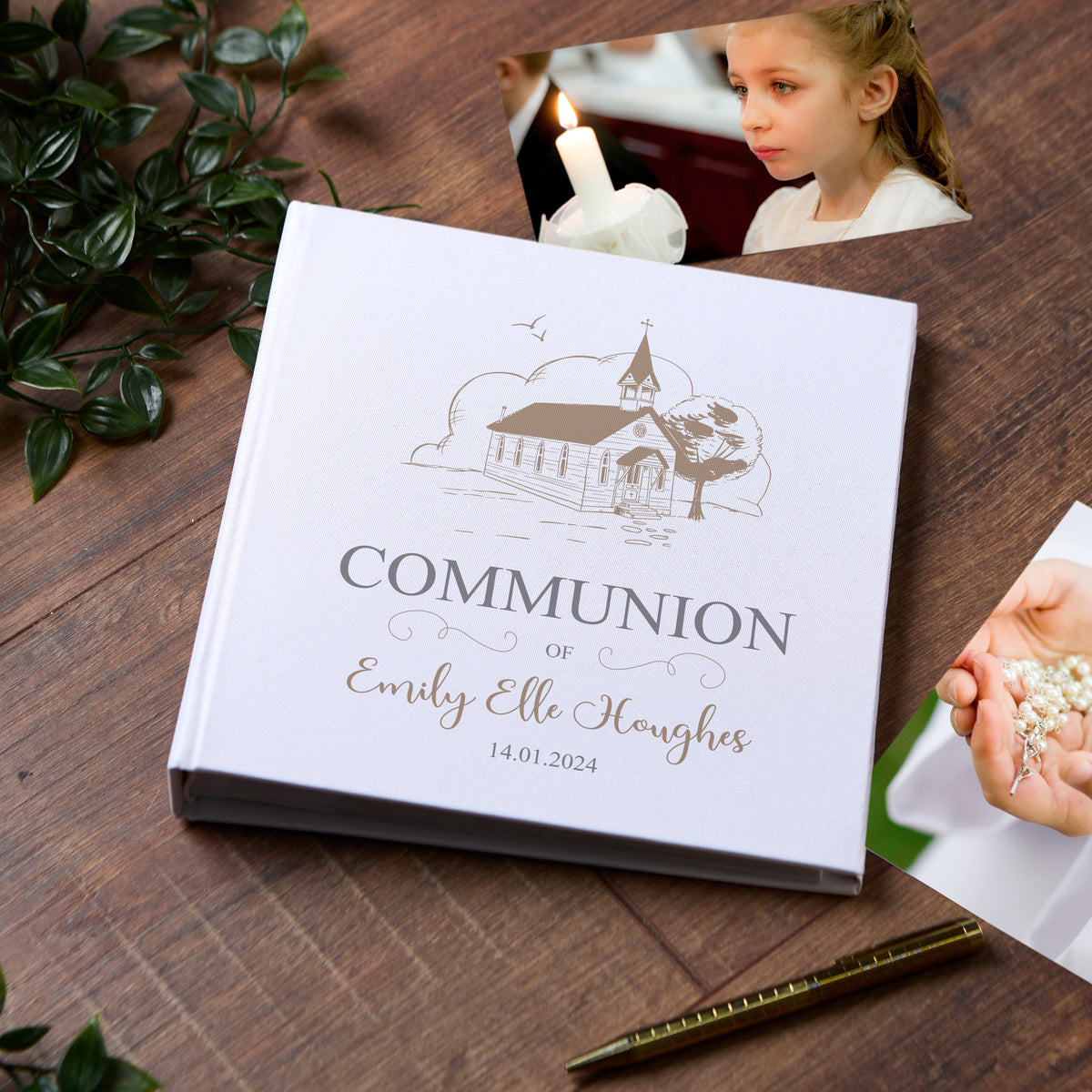 Large Book Bound Personalised Communion Photo Album With Church