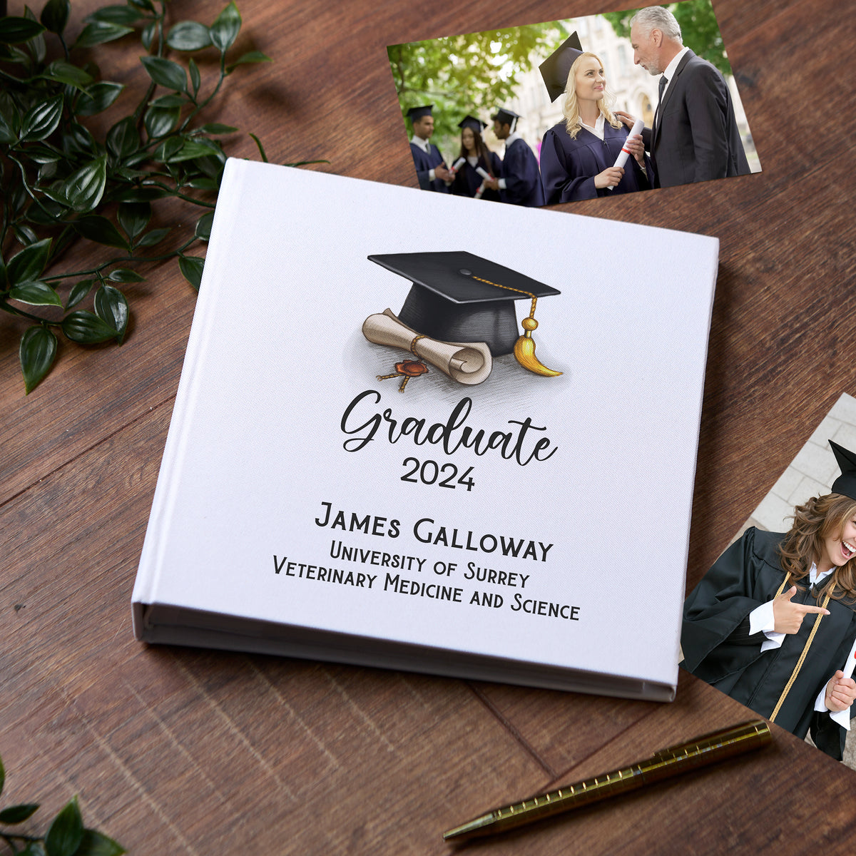Large Book Bound Personalised Graduation Photo Album With Hat and Scroll