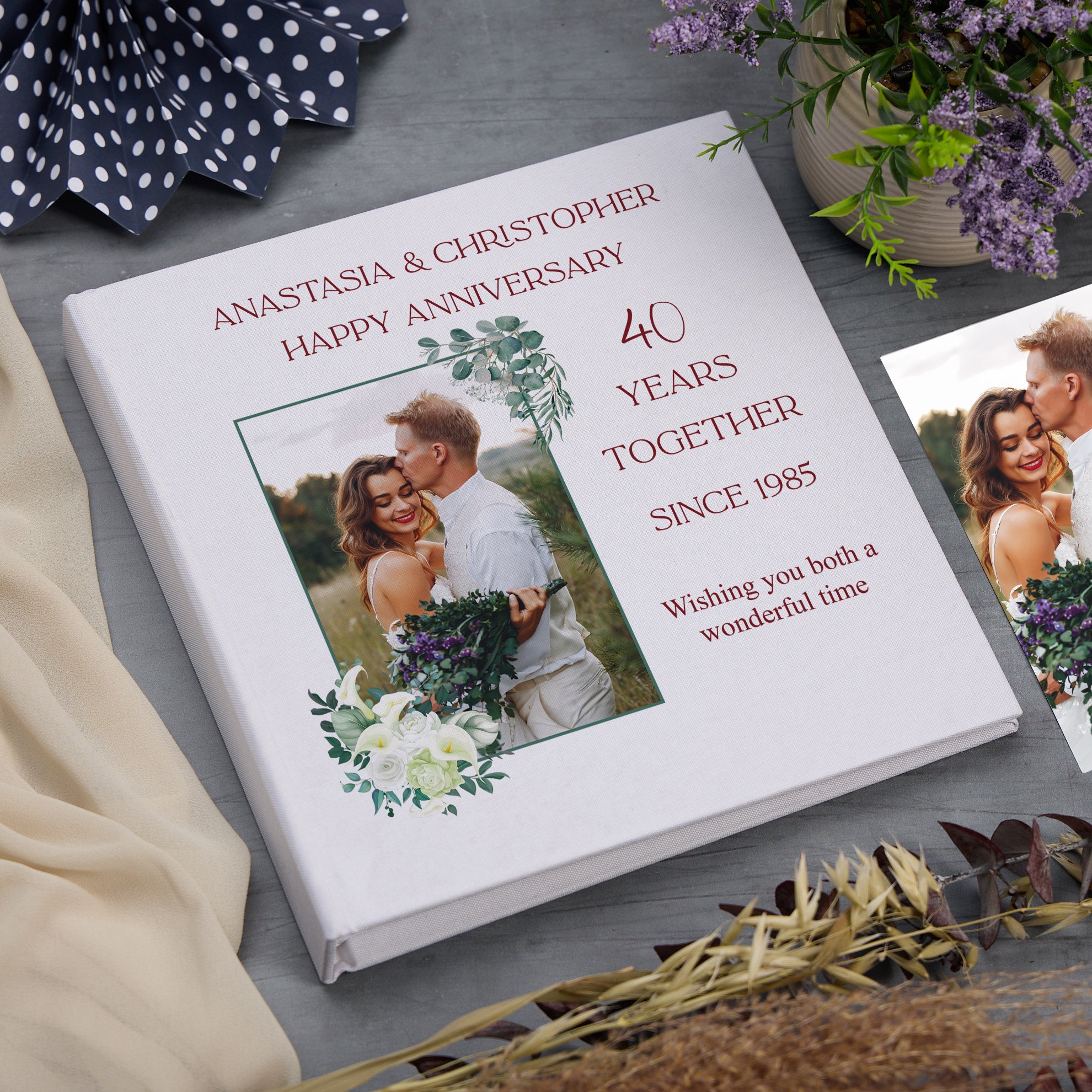 Personalised Large Book Bound 40 Years Together Photo Album Custom Photo Elegant Wedding Day Memory Anniversary Keepsake Gifts