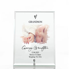 Personalised Exclusive Grandson Photo Keepsake Gift Glass Plaque With Birth Details Gift