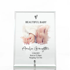 Personalised Exclusive Baby Photo Keepsake Gift Glass Plaque With Birth Details Gift