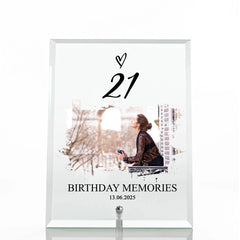 Personalised Birthday Photo Keepsake Gift Glass Plaque With Sentiment 13, 16, 18, 21, 30, 40, 50, 60, 70, 80