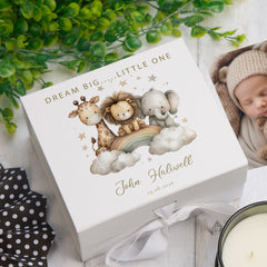 Personalised White Dream Big Little One Special Baby Keepsake For Photos, Favourite Things and Mementos ukgiftstoreonline Ribbon Box Medium