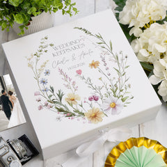 Personalised Couple Wedding Keepsake Box Delicate Floral Design ukgiftstoreonline Ribbon Box Large