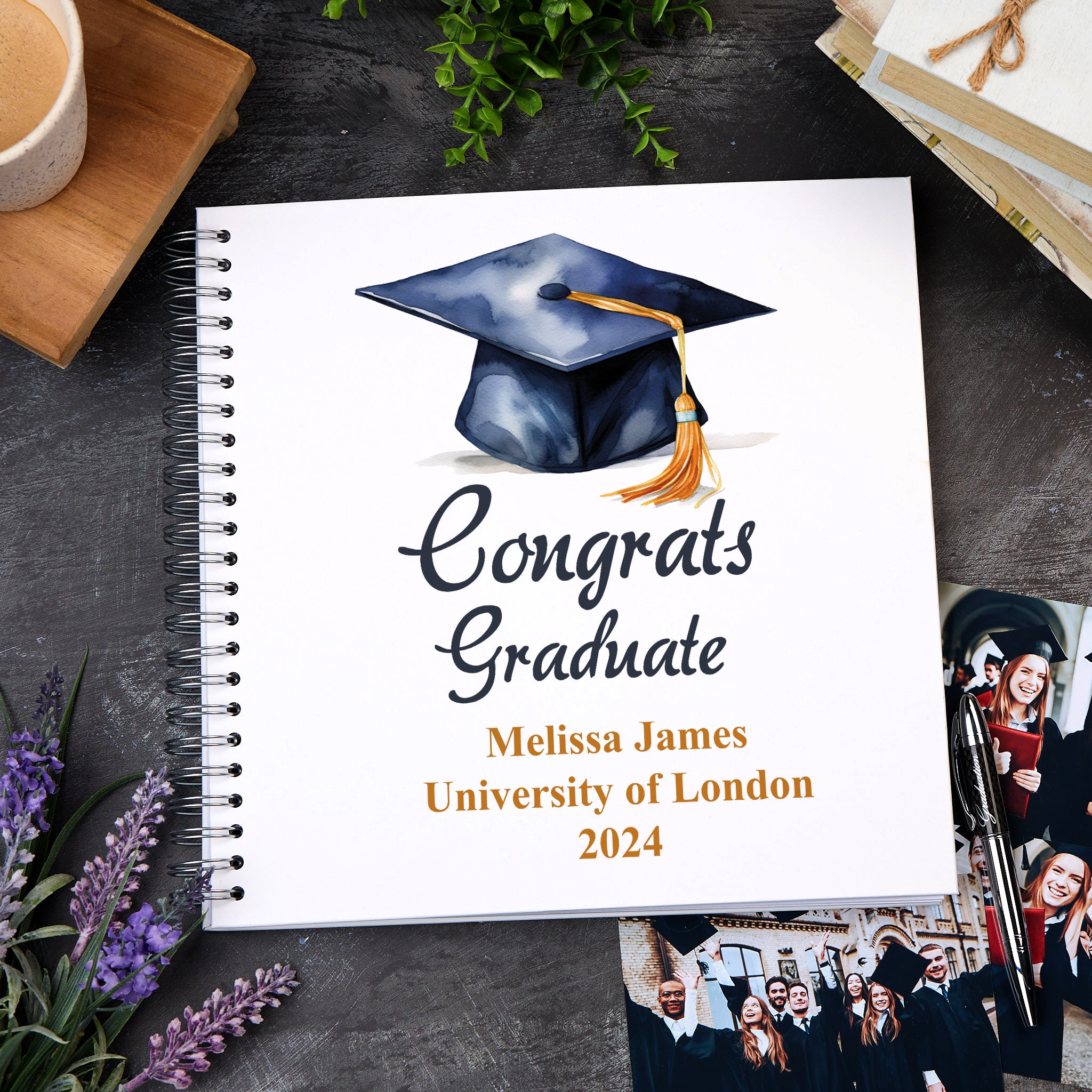 Large Graduation Photo Album Scrapbook  Boxed Gift With Watercolour Hat