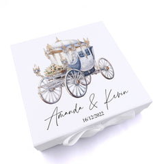 Personalised Wedding Box With Carriage Design and Ribbon Closure
