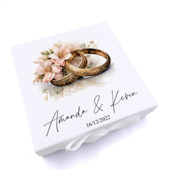 Personalised Wedding Box With Rings Design and Ribbon Closure