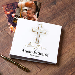 Personalised Baptism Photo Album Gift With Silver Cross