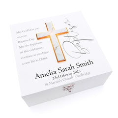 Personalised Baptism Keepsake Memory Box Gift With Marble Cross