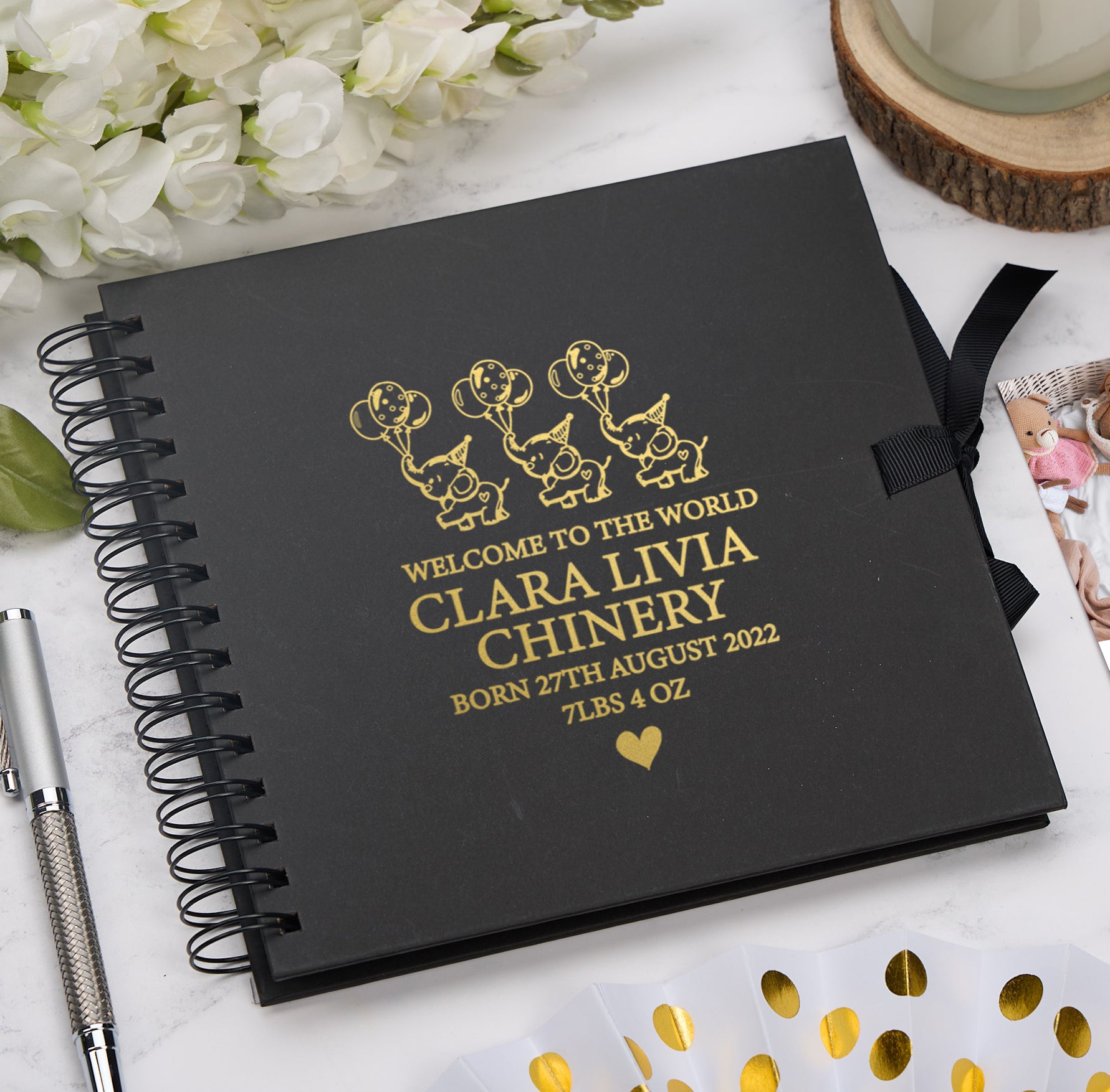 Personalised Baby Record Book, Multiple Colour Scrapbook or Photo Album With Elephants